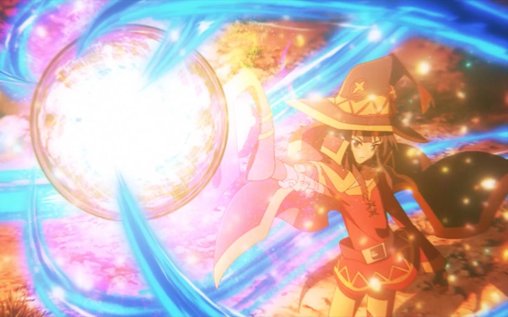 惠惠和恶魔的爆裂魔法对轰,阿库娅被和真坑下来好像救了惠惠一次.