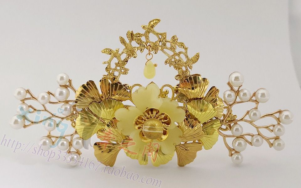 材料包银杏系列套装主冠发梳视频教程简单好做易上手汉服古装头饰教程