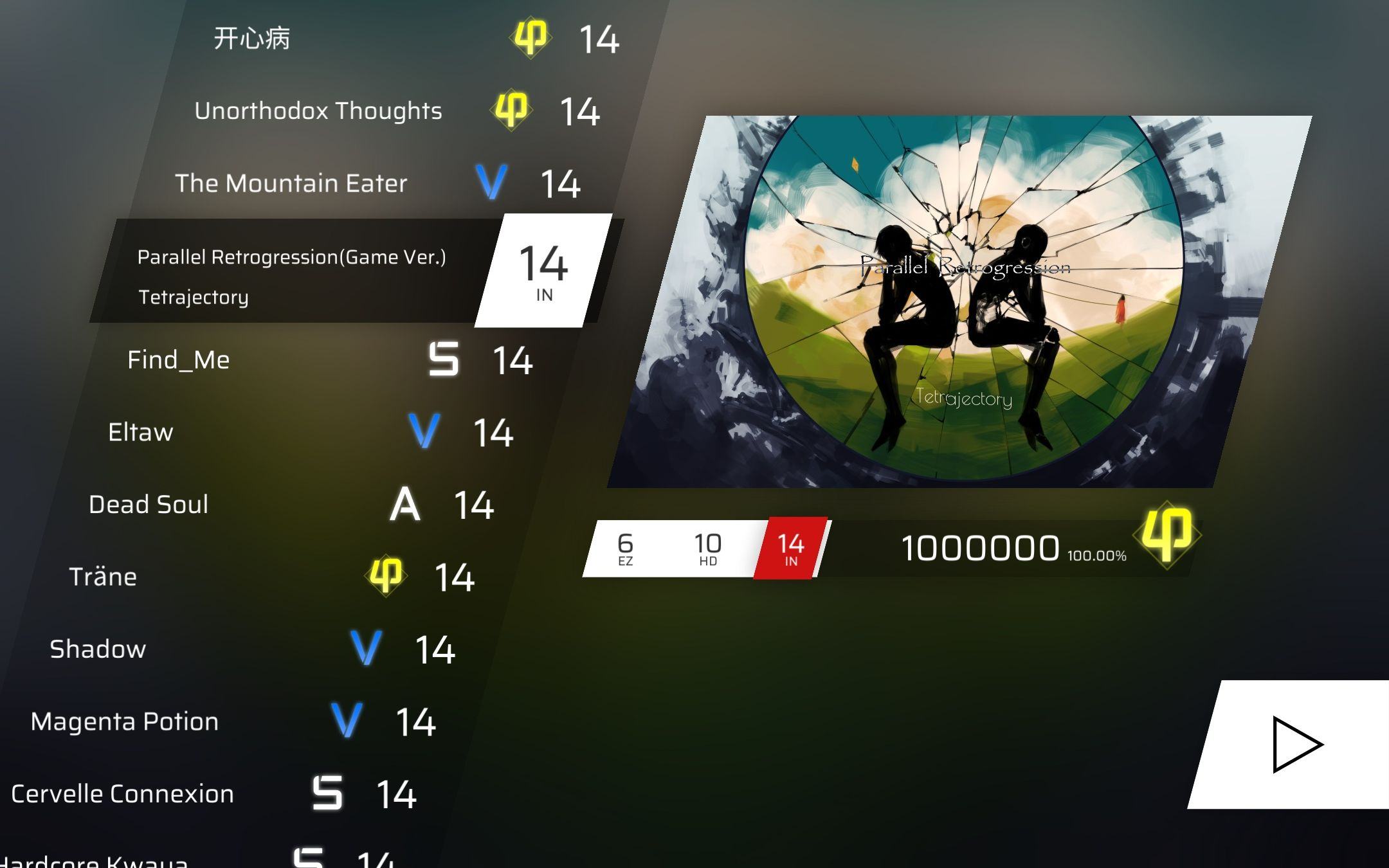 【phigros】parallel retrogression in 14 满分 φ 1000000 ap手元