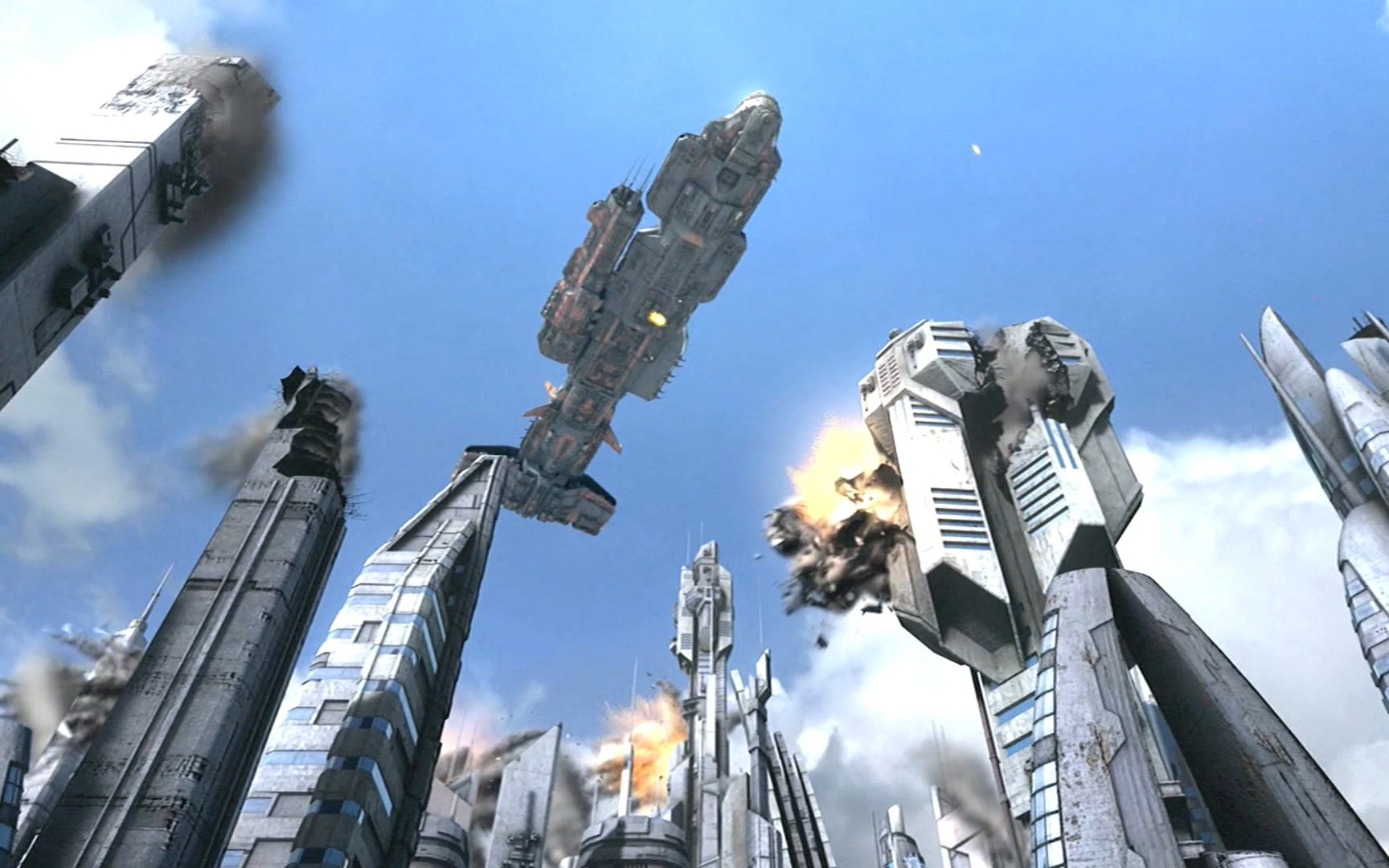 星际之门 aurora级星舰战舰开火摧毁atlantis城市飞船复制品