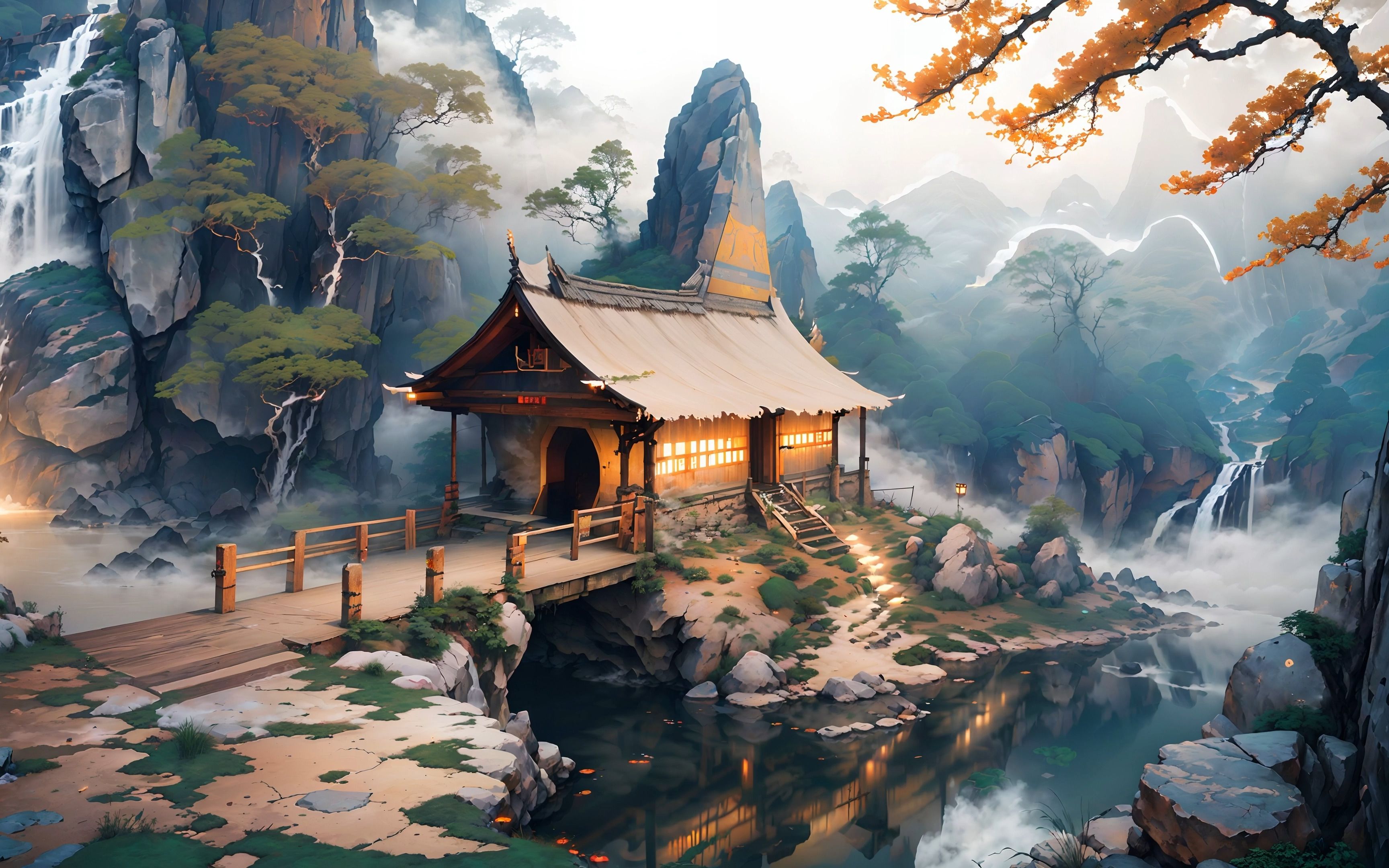 【ai绘画】练习40|场景-4k-隐与山中