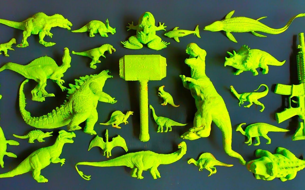 22种恐龙和玩具枪怎么变成绿色了?找到6只霸王龙,找不到玩具车