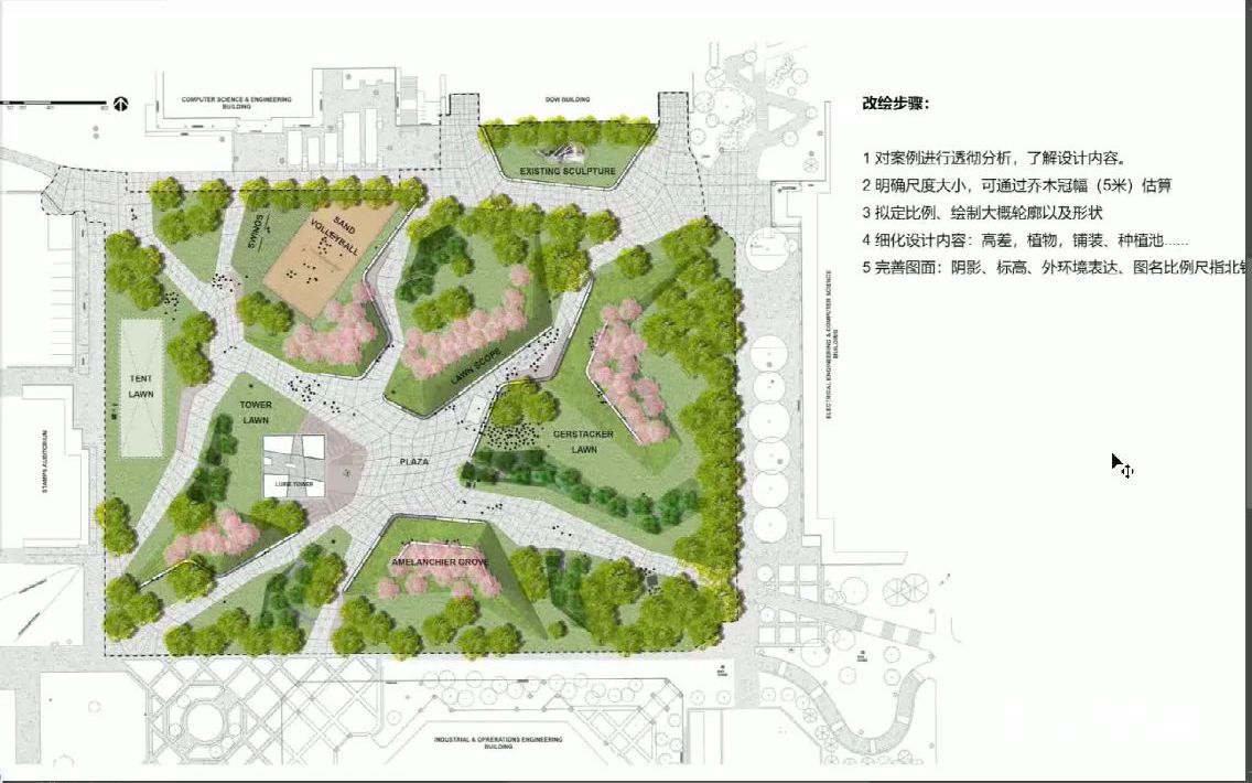 【景观人案例平面抄绘1】密歇根大学广场平面改绘示范!哔哩哔哩bilibili