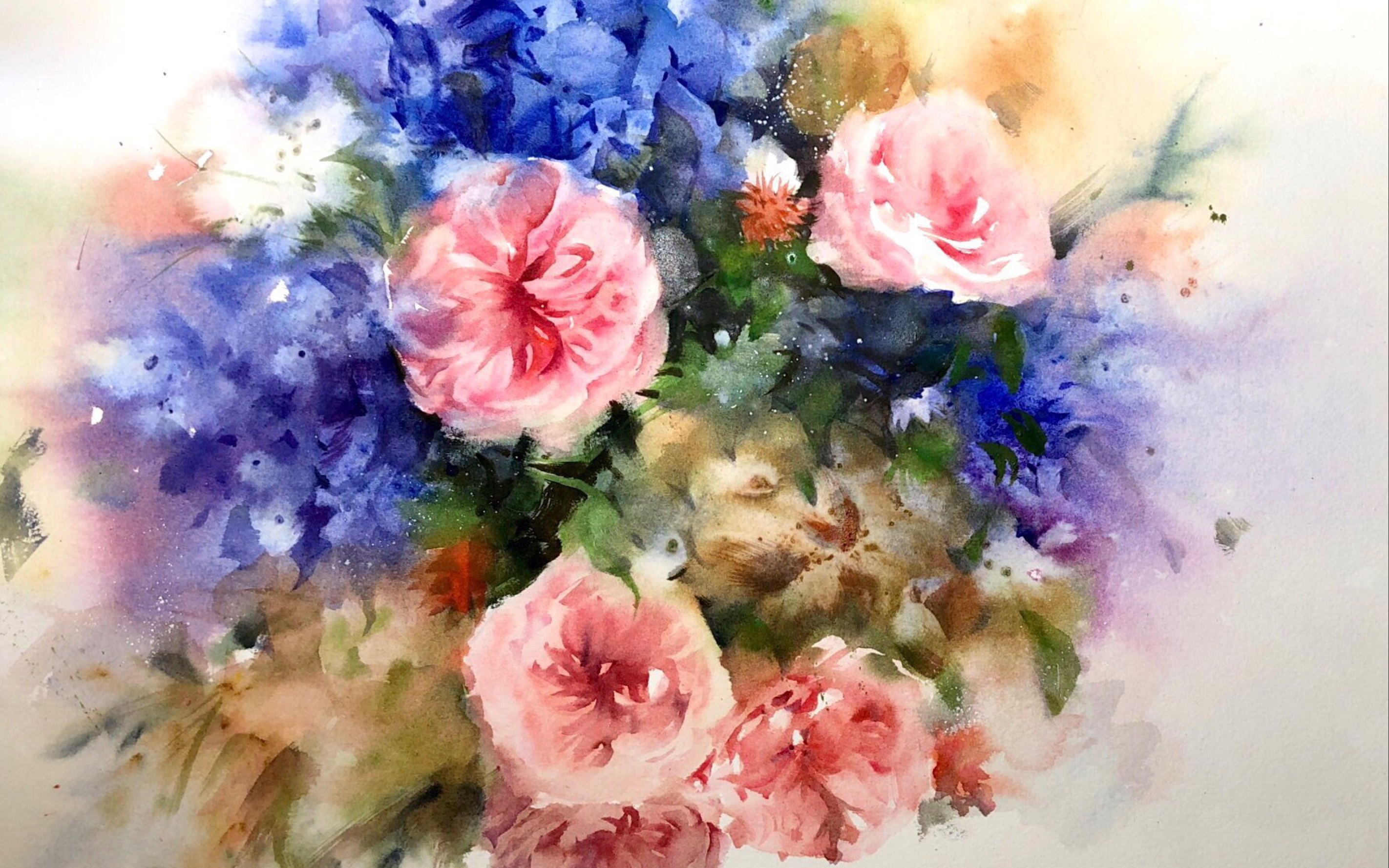 林滚滚水彩教你如何画梦幻花束