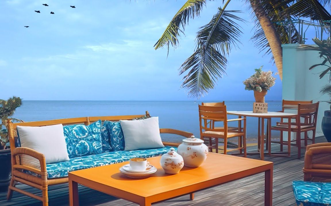 【白噪音】6小时丨夏日的海边咖啡店系列:舒服的海浪声 放松的音乐