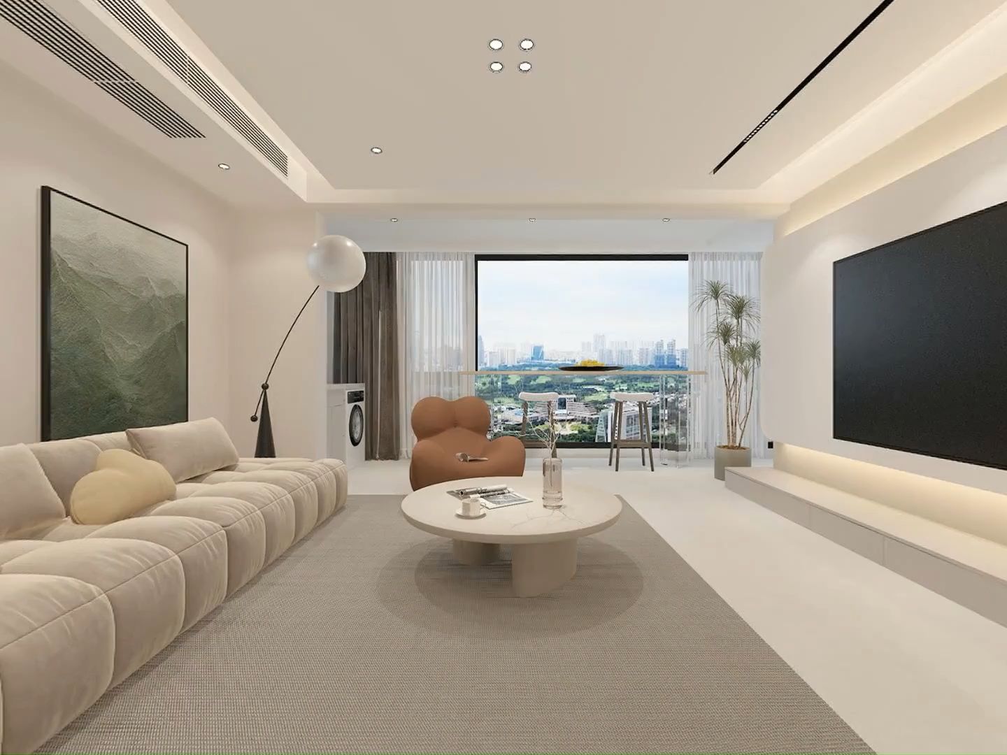 极简奶油系客餐厅效果图