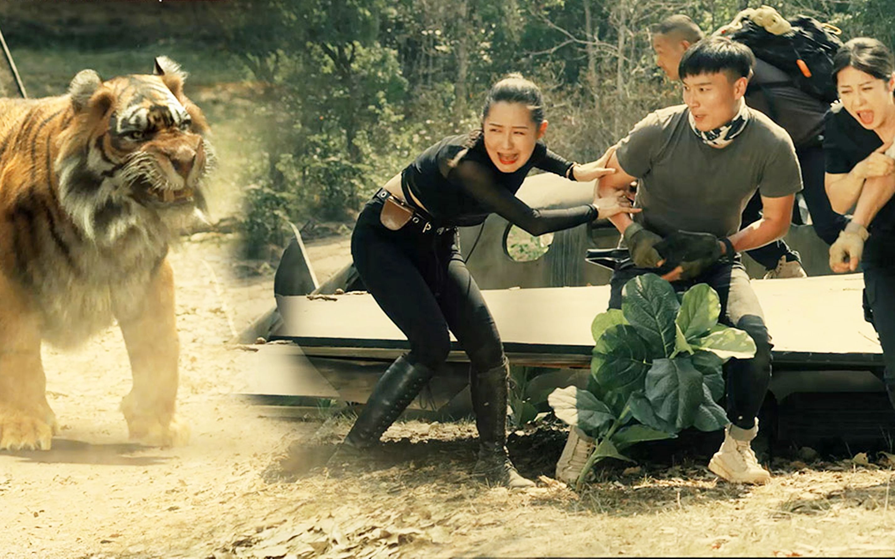 冒险电影三男二女探险原始森林遭遇各种巨型猛兽袭击刺激