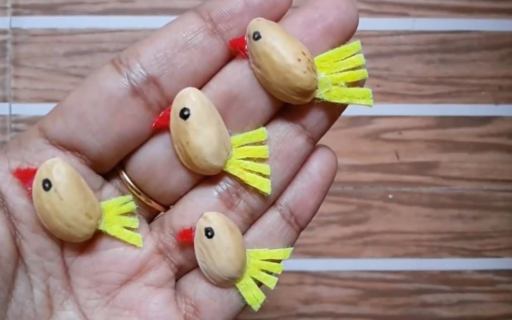 创意手工diy,教你用开心果壳制作小鸟的方法,很新颖