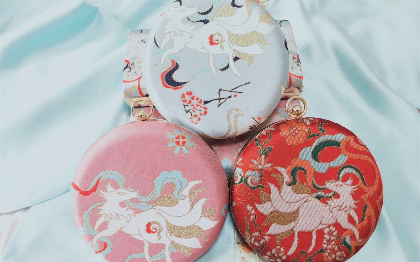 【清月夜】来料定制,远山黛小狐狸口金包成品