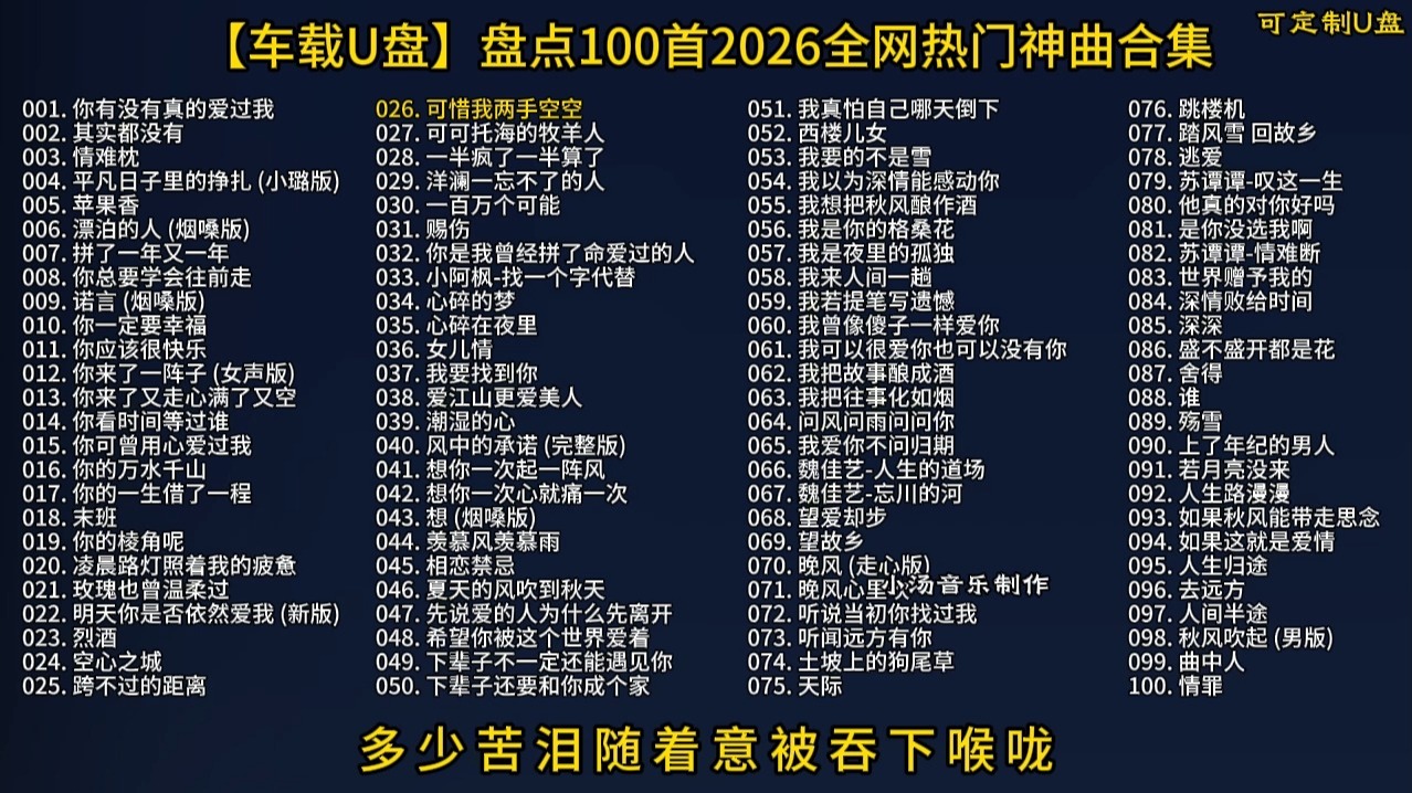 【车载U盘】盘点100首2026全网播放破十亿热门音乐合集