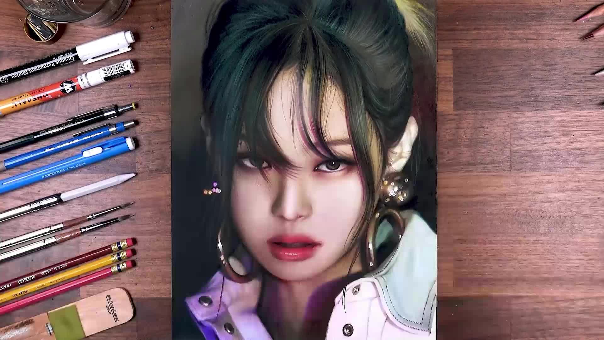 用彩铅画韩国歌手金珍妮jennie_哔哩哔哩_bilibili