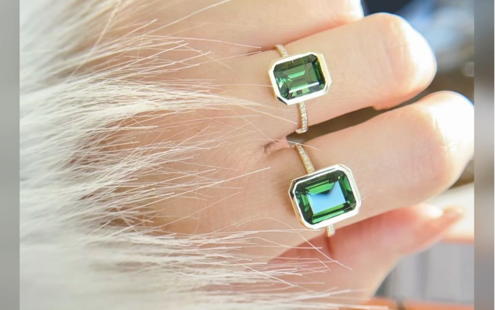 ins风简约电光绿碧玺戒指 简单大气 主石全净体 颜色火彩超赞91主石