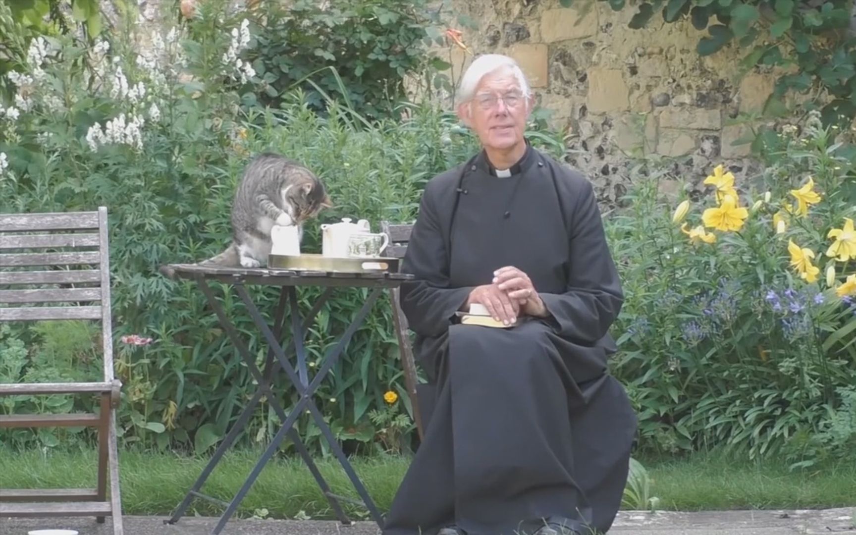 英国牧师直播祷告,小猫咪闯镜狂舔桌上牛奶,严肃牧师都被逗笑了_哔哩