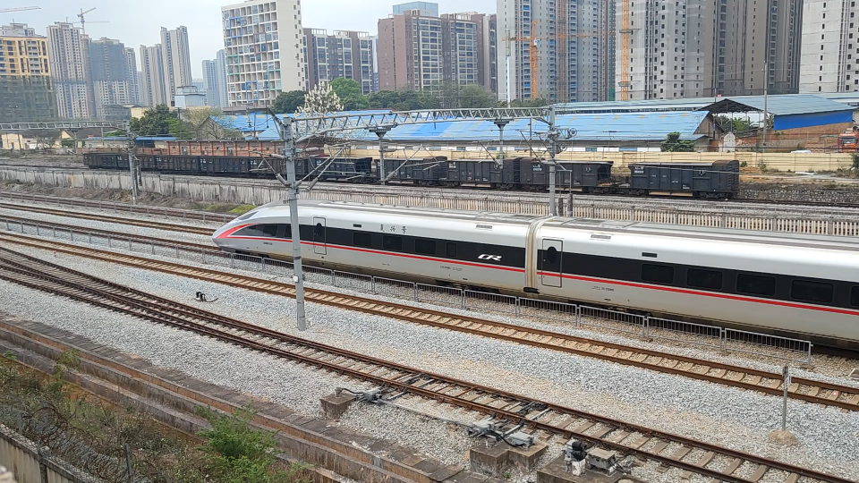 复兴号红神龙cr400af和金凤凰cr400bf-a通过龙门路大桥