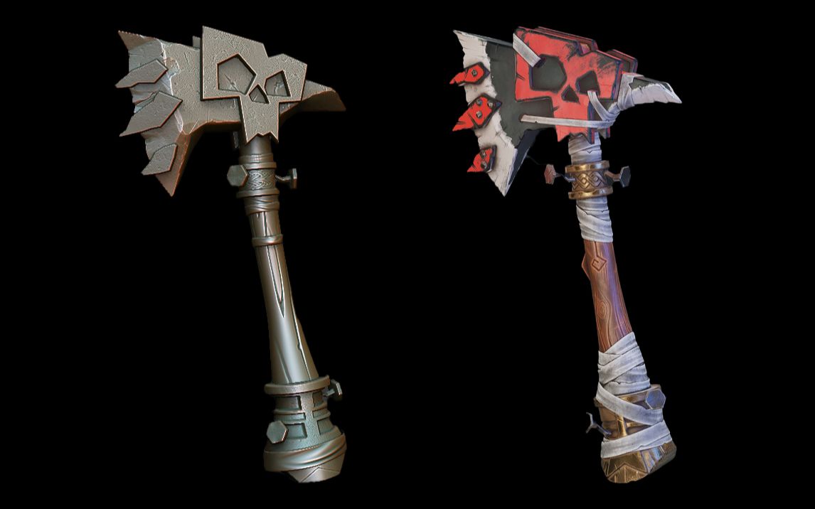 【3d游戏建模】次世代高模"斧头"武器模型建模3dmax布线,zb细节雕刻