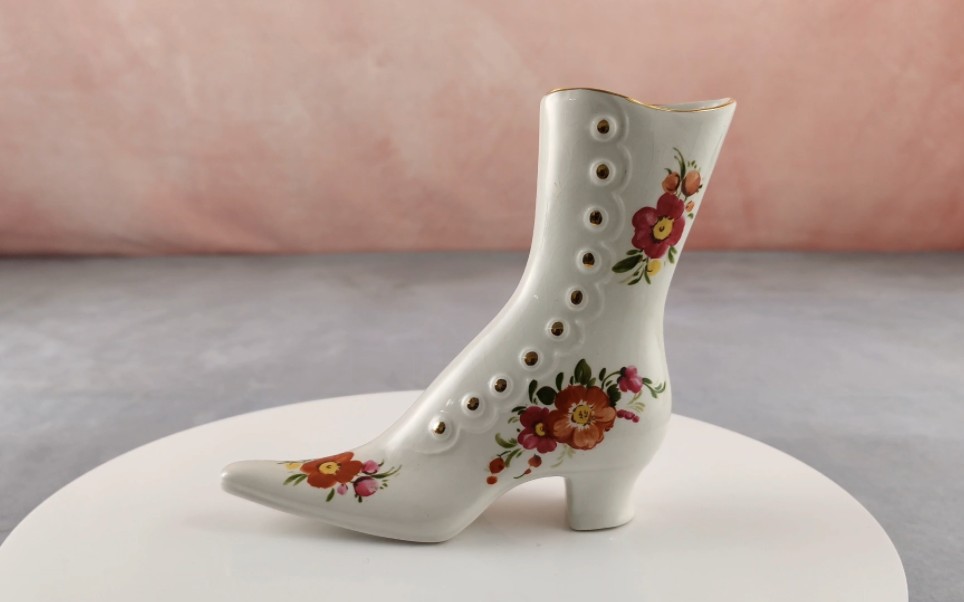 英国手工制作陶瓷高跟鞋异形花瓶中古花器装饰摆件