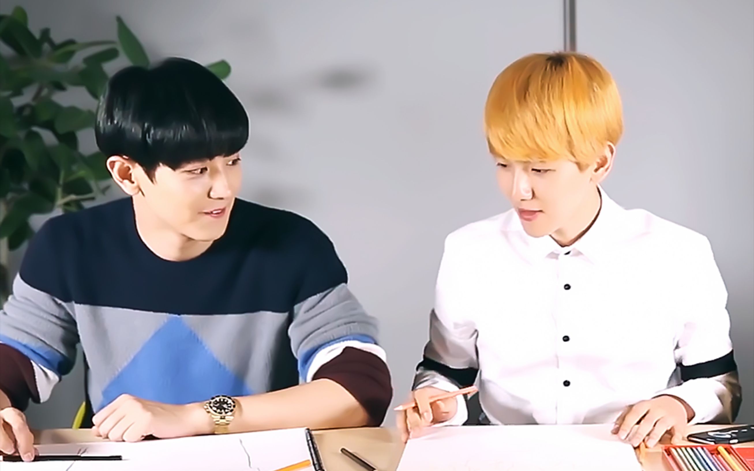 【灿白】151214 exo的画画教室 灿白cut(中字)