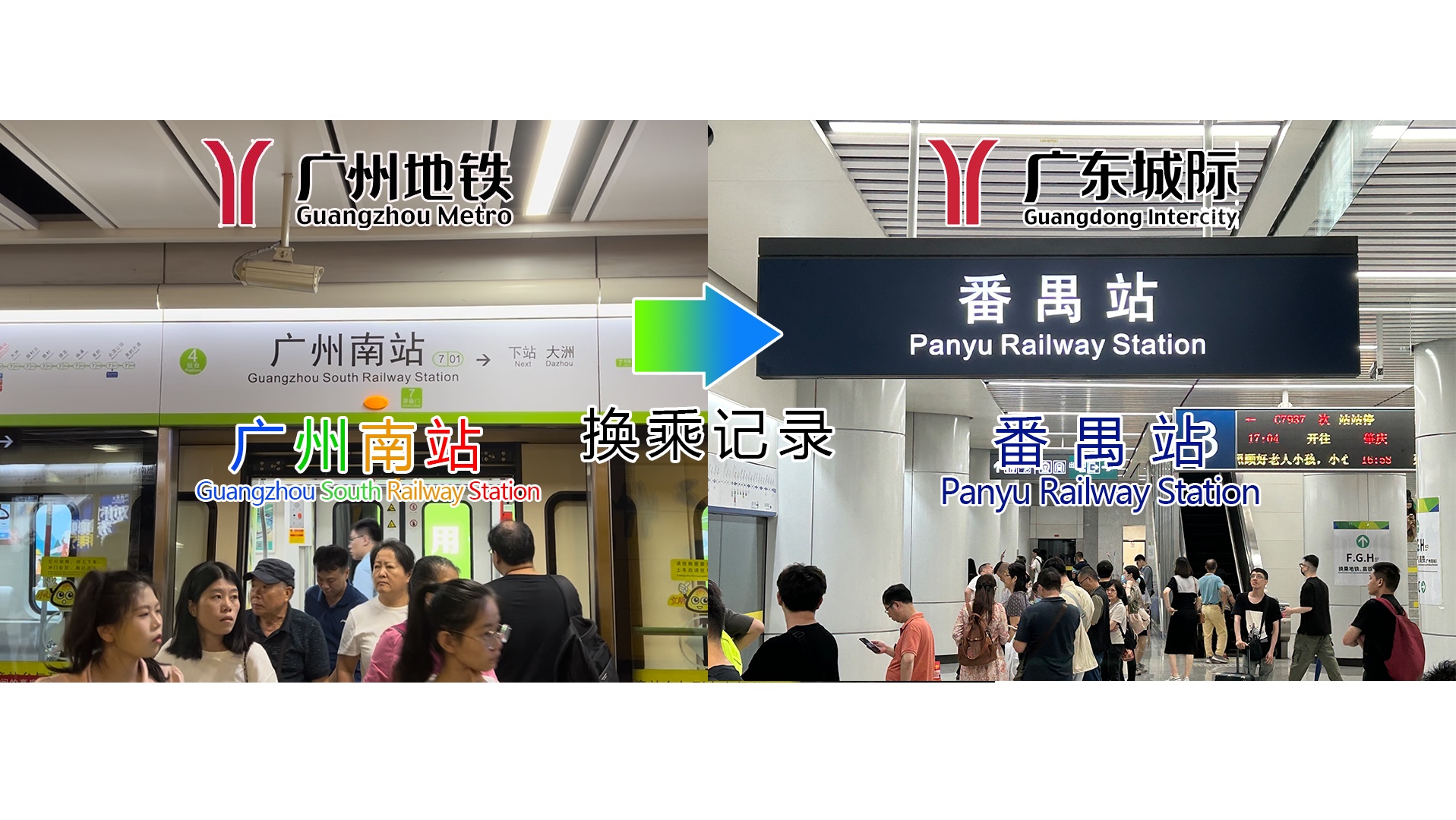 [地铁→城际 通道换乘]【广州地铁/广东城际】广州南站 2/7号线→城际