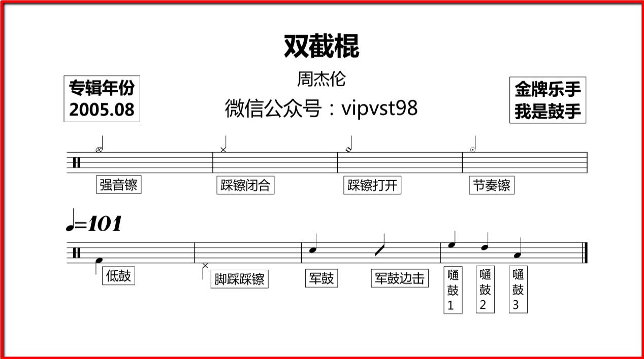 【金牌乐手】周杰伦 双截棍 鼓谱 动态鼓谱 drum score_哔哩哔哩