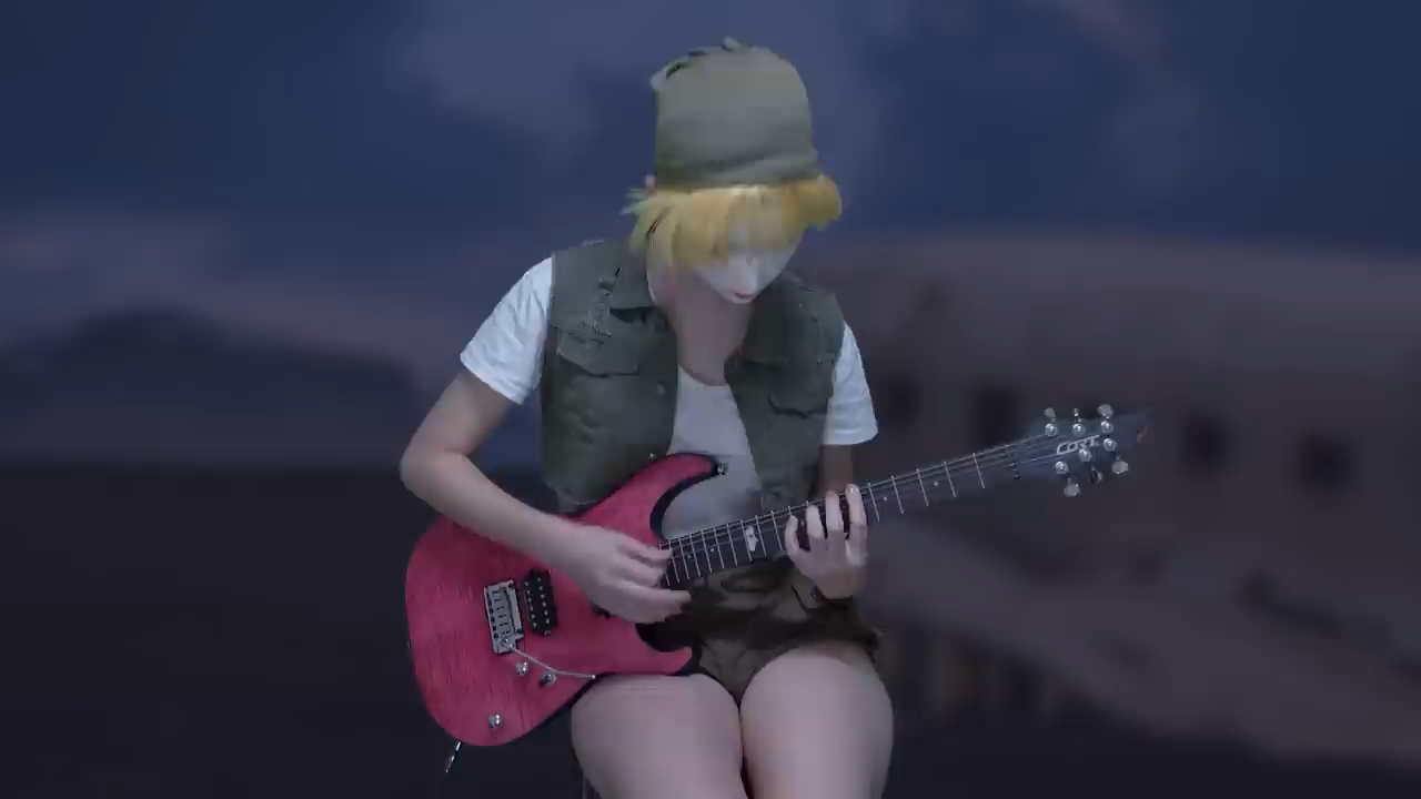 韩国神秘蒙面女吉他手用 cort custom shop 定制款演示游戏《合金弹头