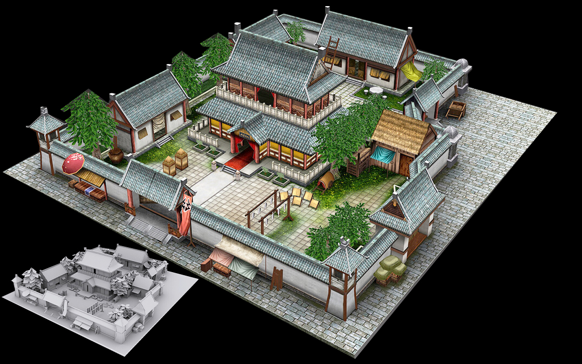 【3dmax建模】零基础四合院场景模型制作,3dmax古风场景模型案例讲解