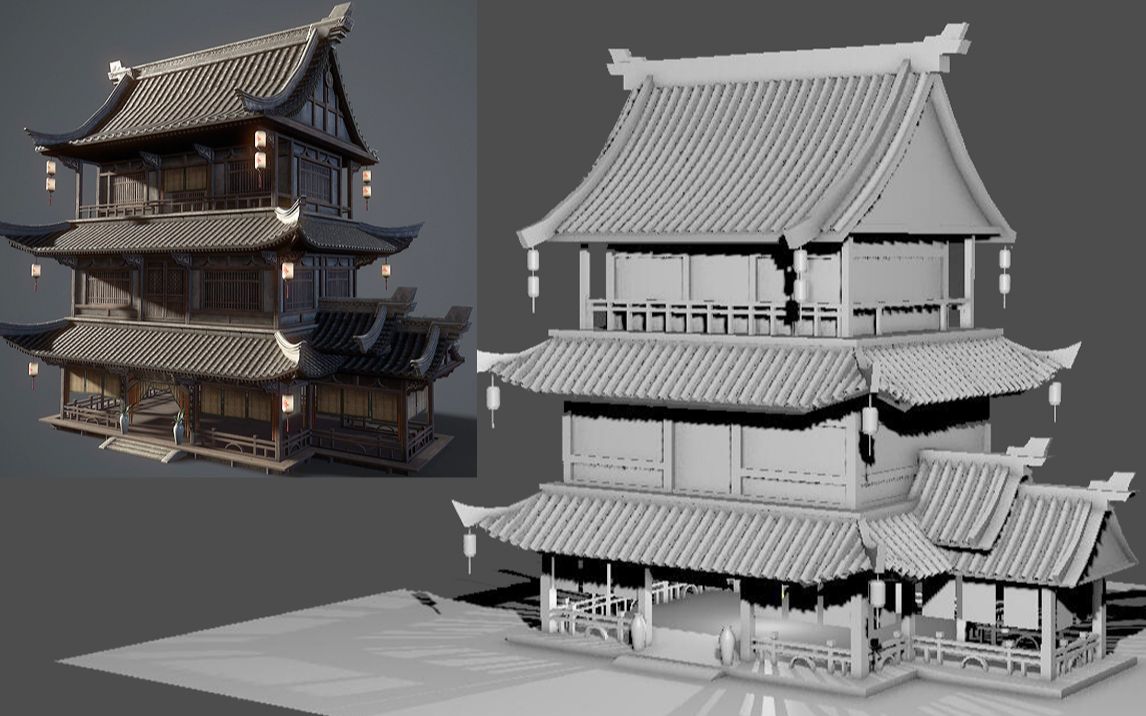 3dmax场景建模古建筑百草堂模型基础讲解古风场景场景小房子模型讲解