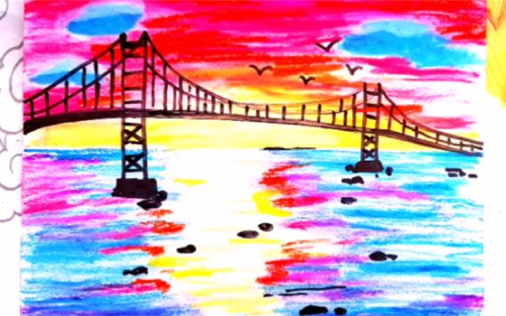 画跨海大桥的儿童画图片