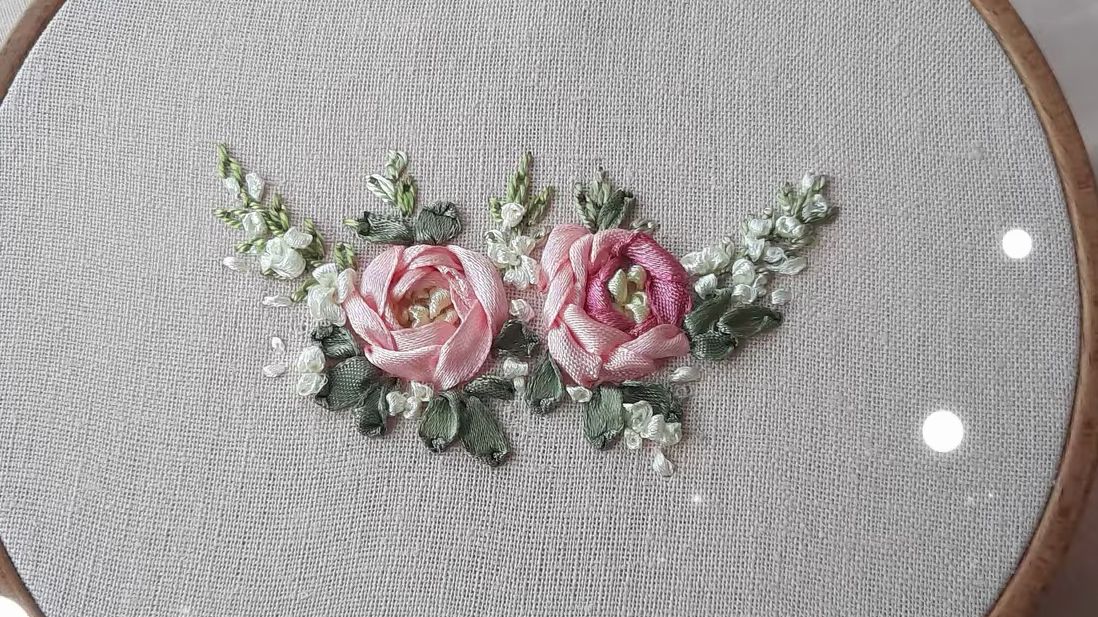 【malina gm embroidery】玫瑰花丝带绣教程