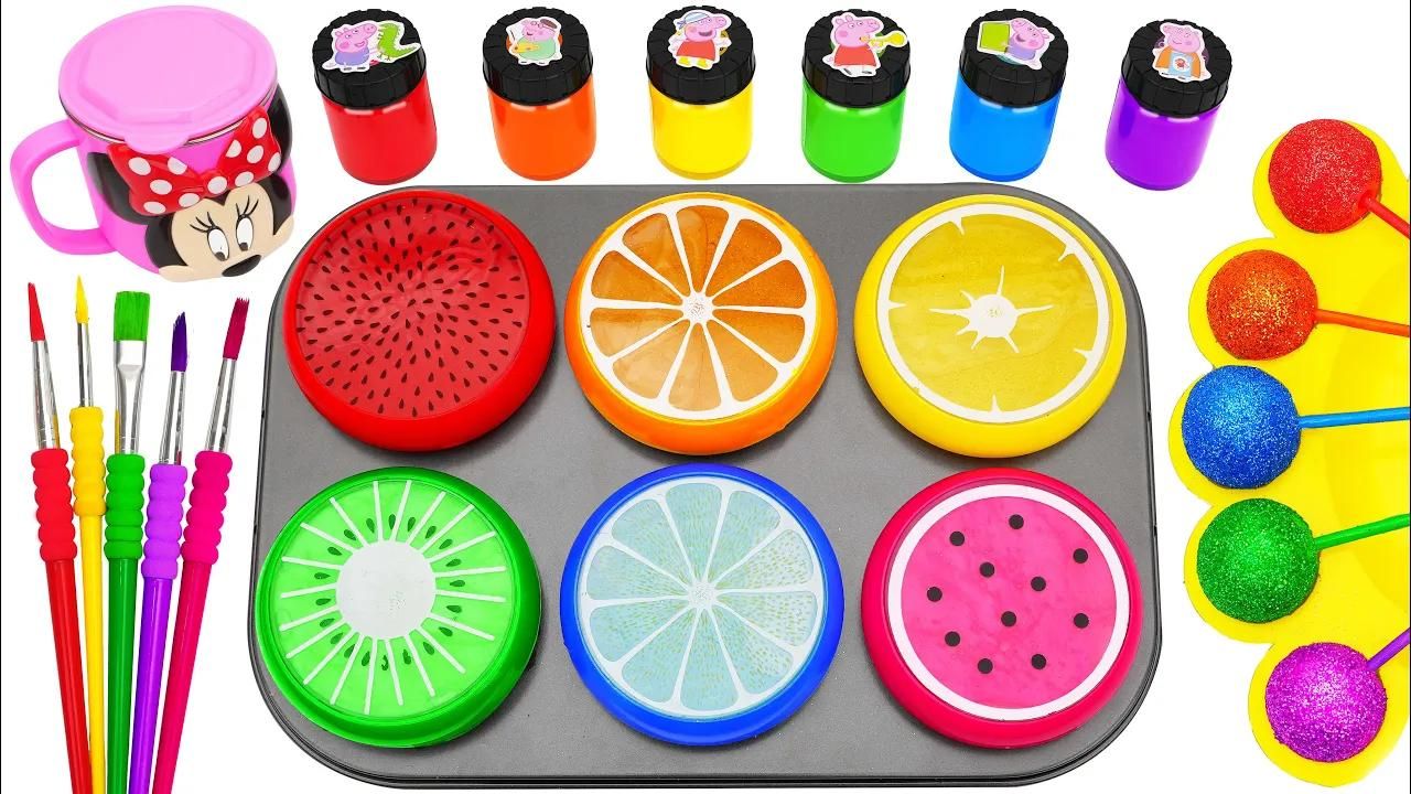 儿童益智手工玩具游戏如何用黏液水果制作彩虹闪光棒棒糖