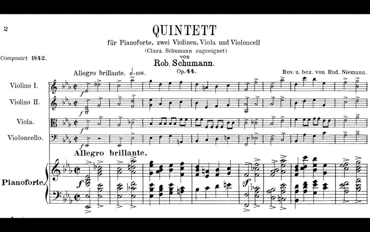 [图]【钢琴与弦乐】舒曼 - 钢琴五重奏 Op.44（阿格里奇演奏）Schumann - Piano Quintet in E flat major Op.44