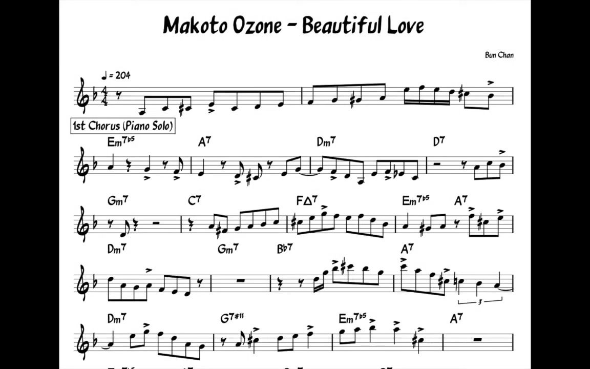 makoto ozone - beautiful love钢琴solo扒谱