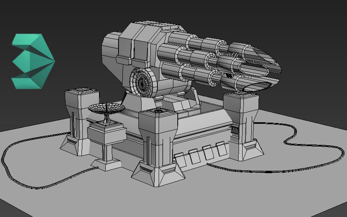 3dmax简单炮台模型制作教学,一个小时完成简单基础炮台,新手教学