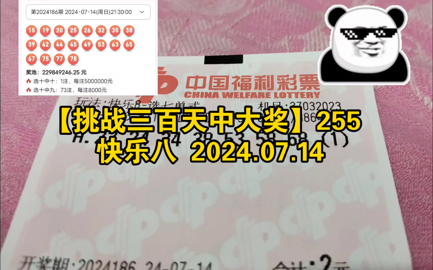 【挑战三百天中大奖】255 快乐八 2024.07.14