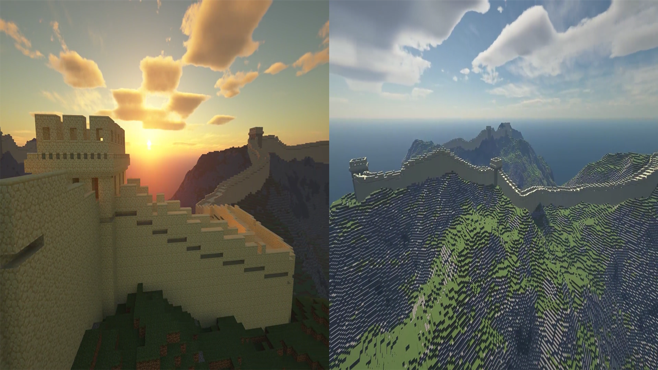 燃到炸裂!一游戏玩家在我的世界搭建万里长城,网友纷纷膜拜