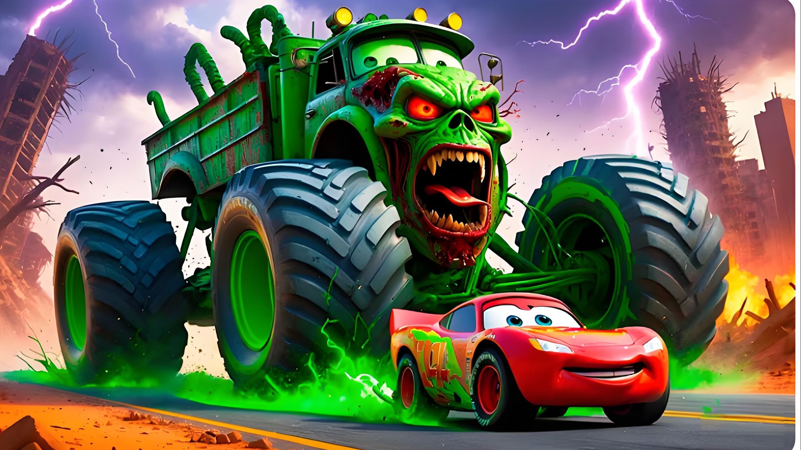 police monster truck vs lightning mcqueen army!