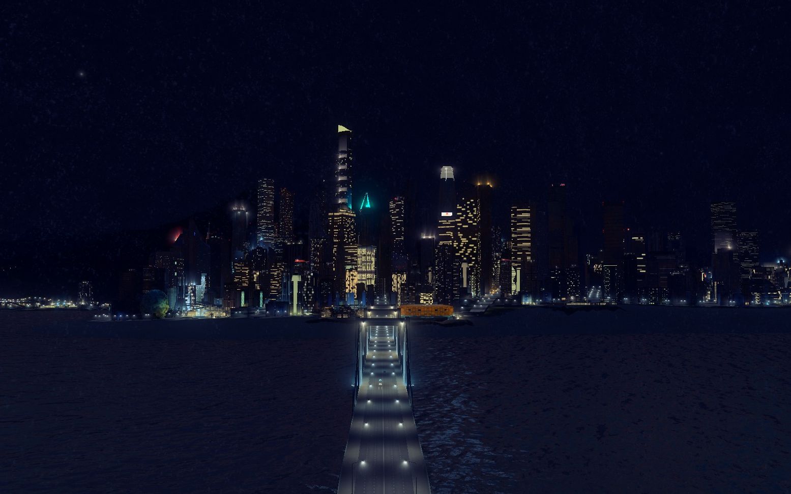 [都市天际线]40万人口冷色系赛博朋克风城市夜景