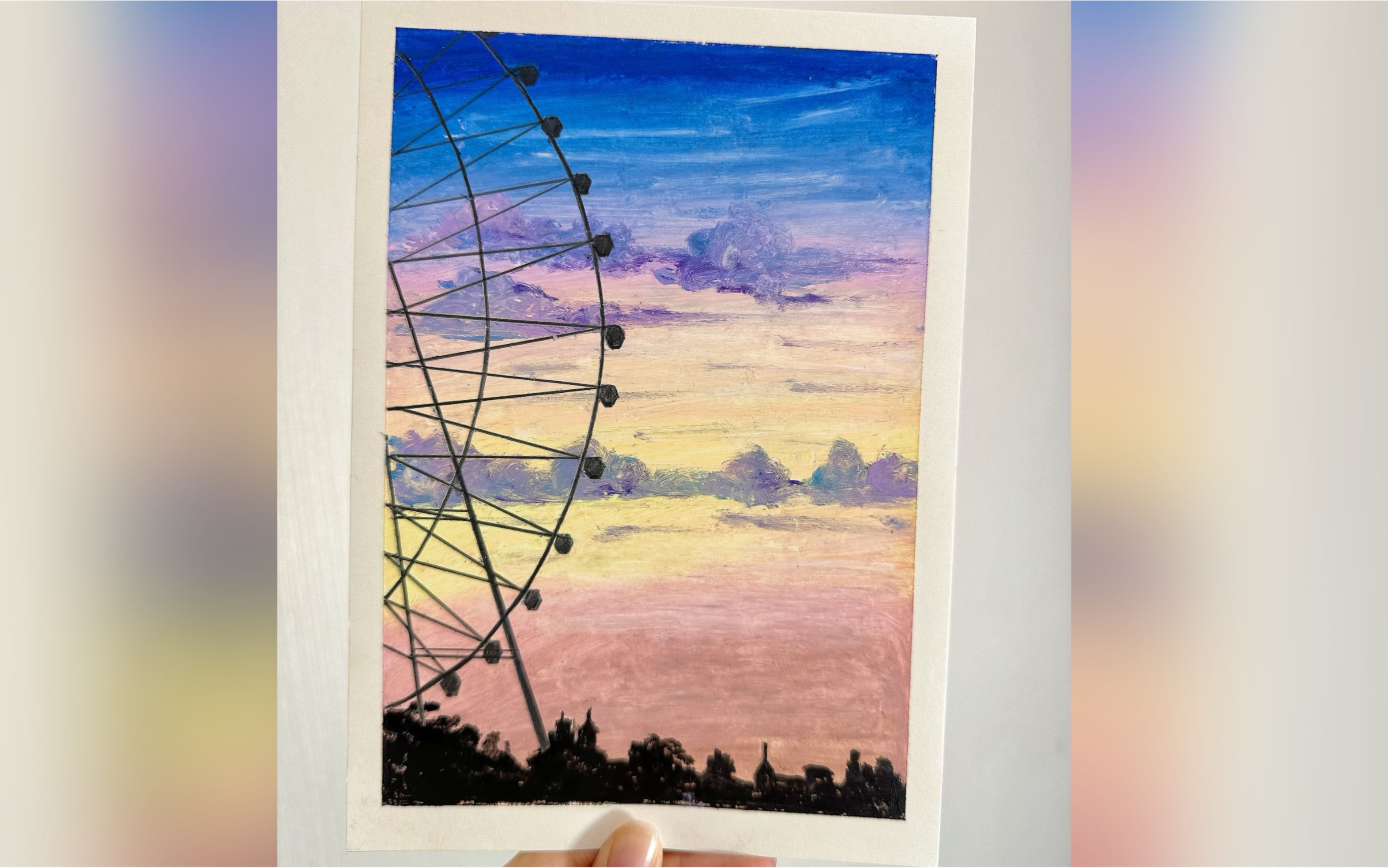油画棒浪漫摩天轮手绘过程分享