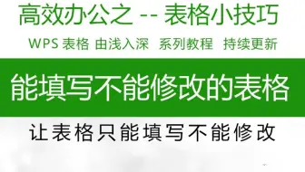 让表格只能填写不能修改的方法，职场办公技能分享，excel表格wps表格教程，入门到精通