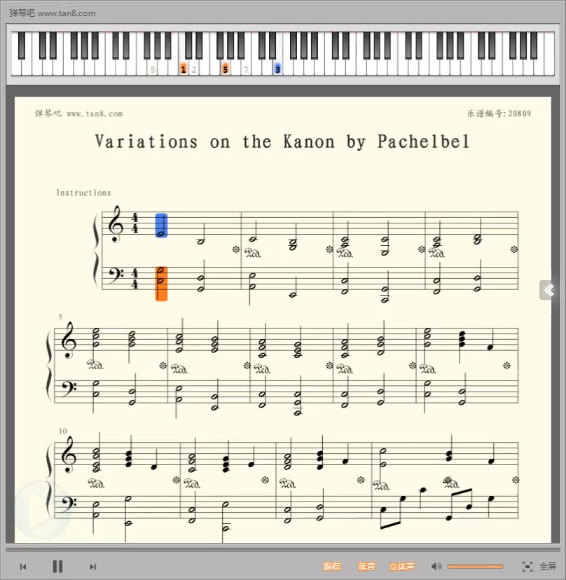 [图]《【初学者适用】卡农,钢琴谱》C调浓情版,帕赫贝尔