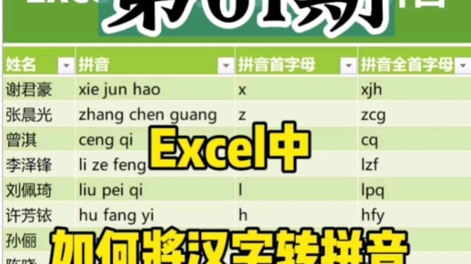 Excel 中如何将汉字转拼音哔哩哔哩bilibili