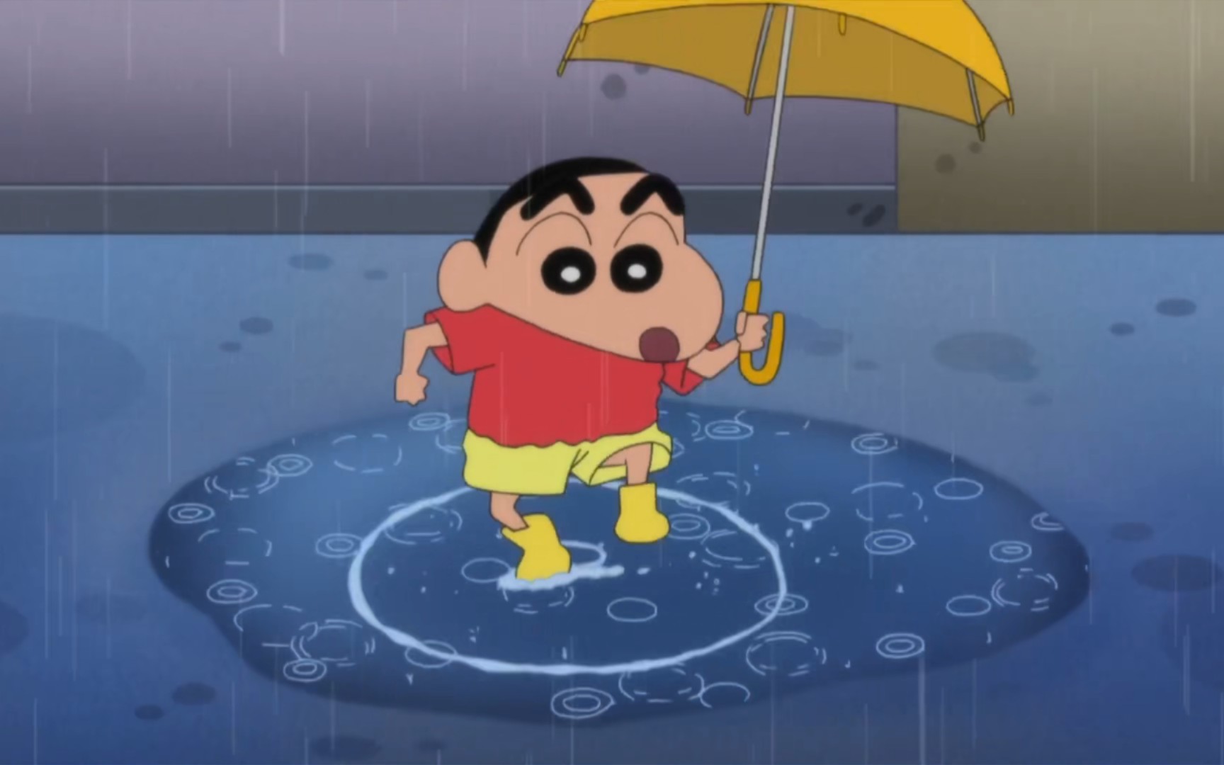 小新下雨天去车站接广志回家,没想到自己给半路玩了起来,还碰见风间