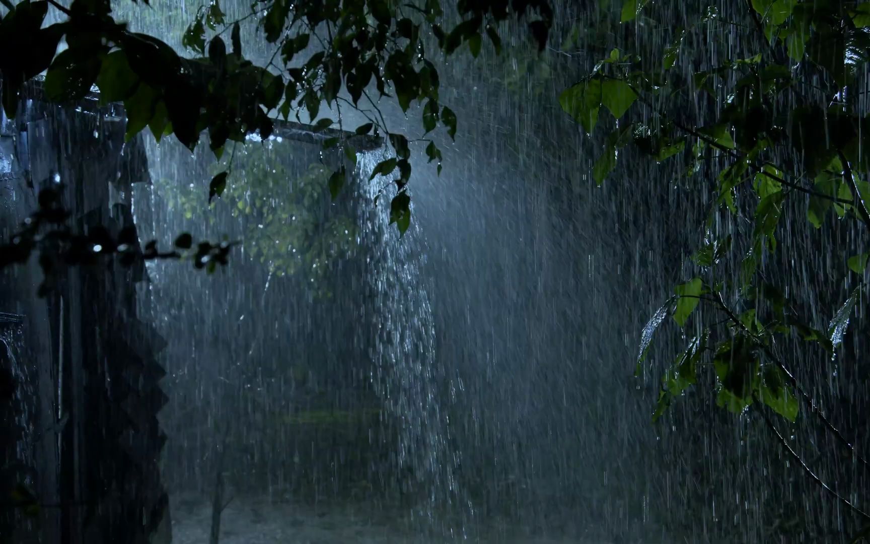 [图]晚上花园里下着大雨和强大的雷声，3分钟内瞬间入睡