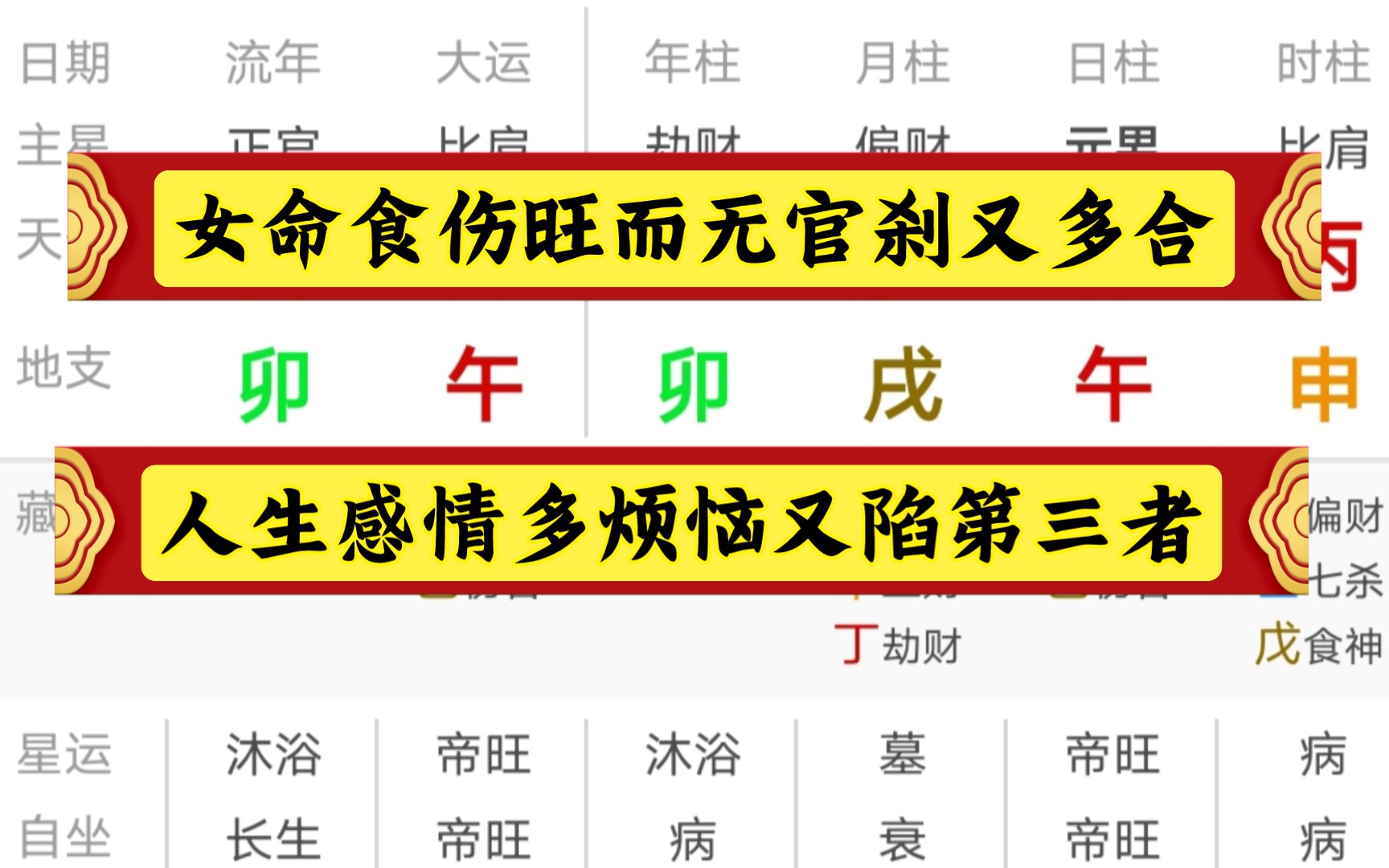 【子平說國學】八字格局女命食傷旺無官剎又無官剎運又逢多合感情婚姻