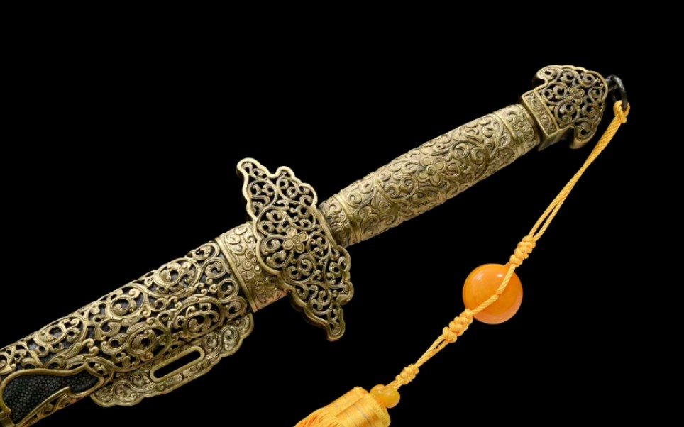 高端清宫武备 全黄铜手修镂空装具 大清盛世 康熙战剑百炼钢锻造五