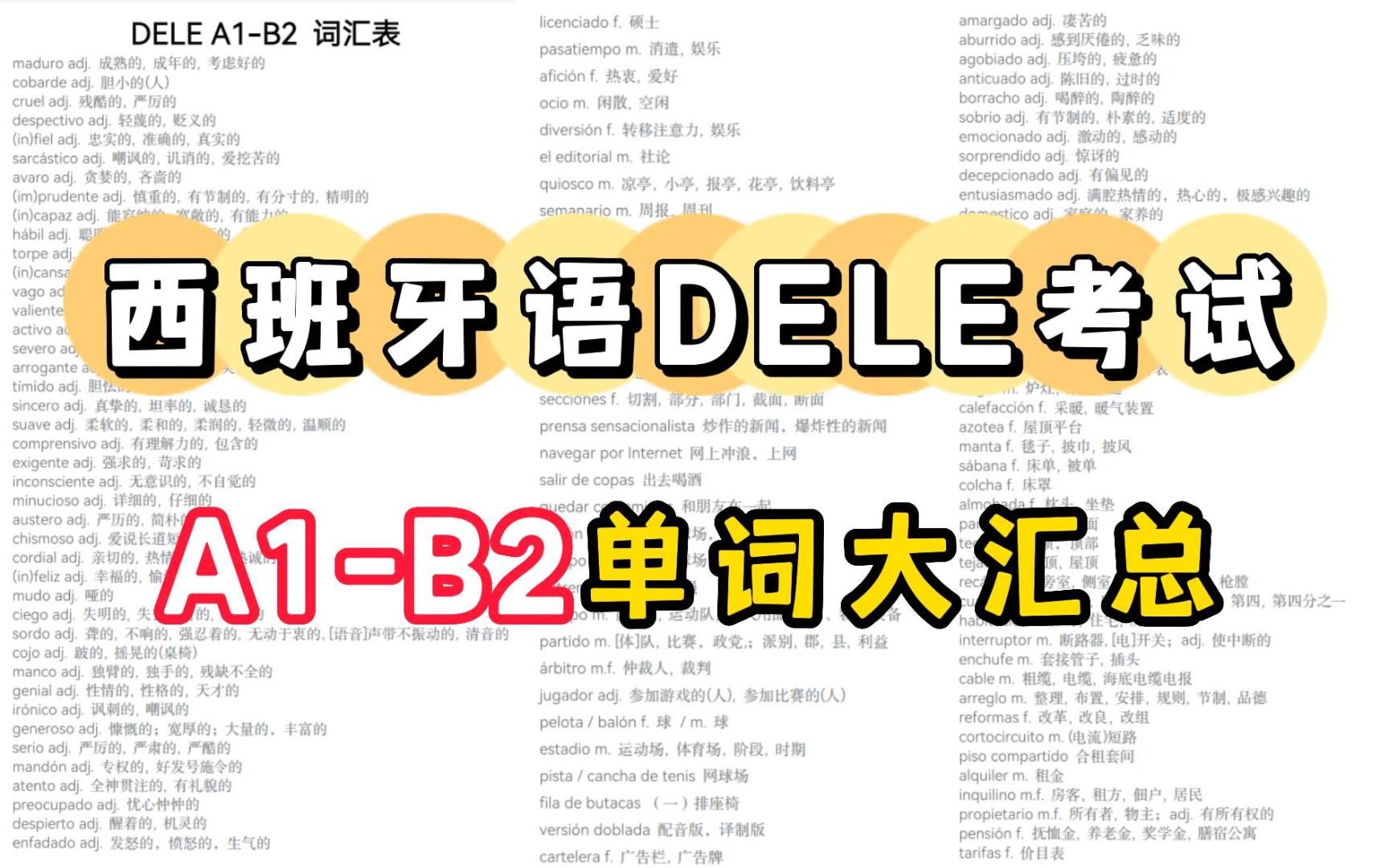 西班牙语DELE考试A1B2单词大汇总!!哔哩哔哩bilibili