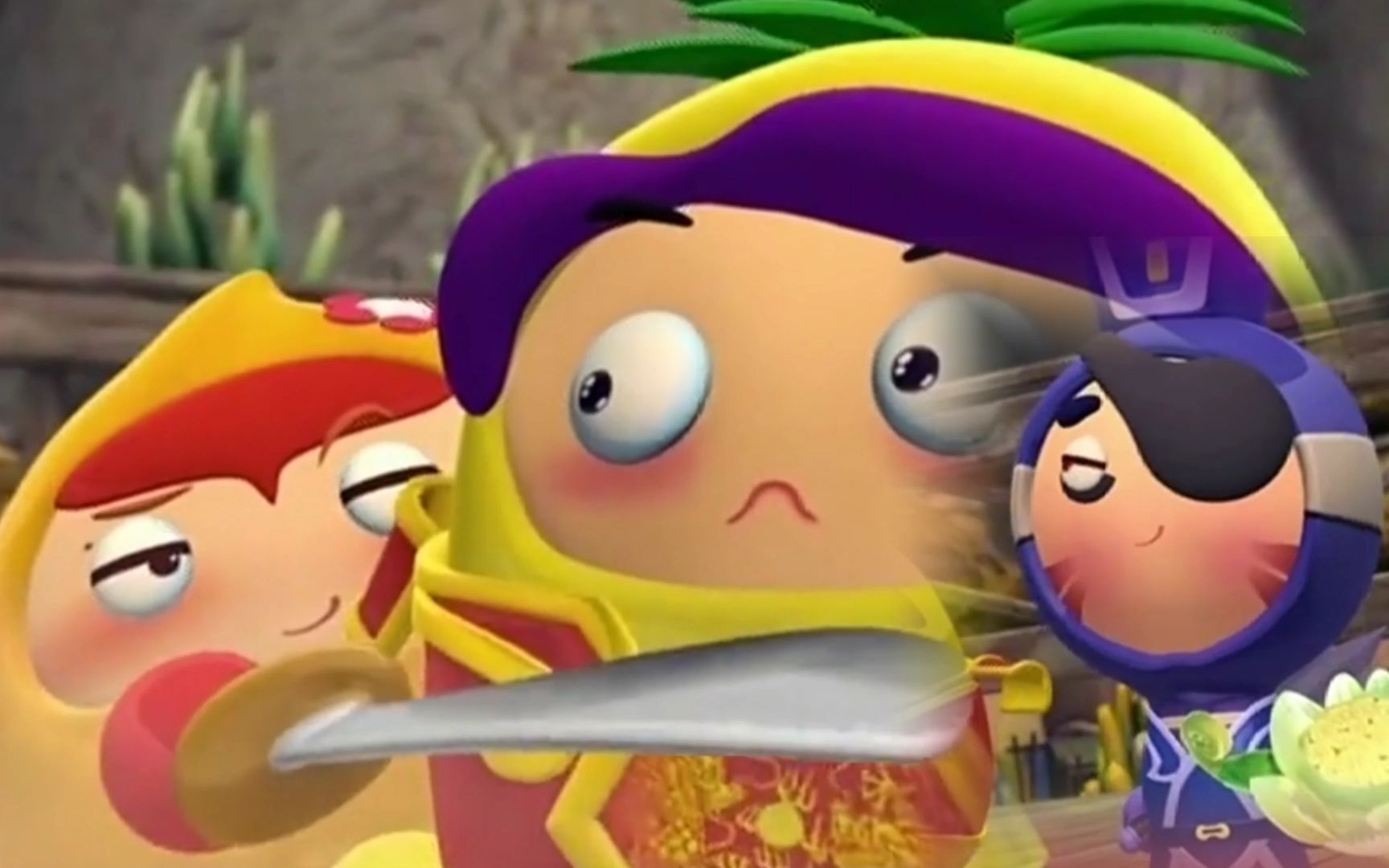 菠萝吹雪被一刀放在身前威胁天下无贼夺走了黄色莲蓬