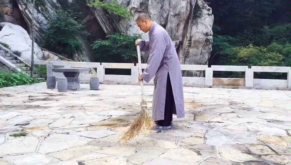 [图]少林传统功夫生活化，释德建禅师风摆柳扫地