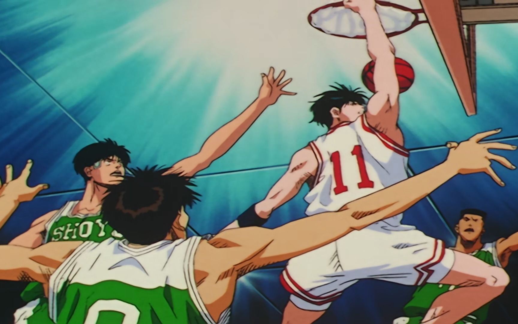 灌篮高手45翔阳针对樱木破绽进攻流川飞身灌篮再度追平