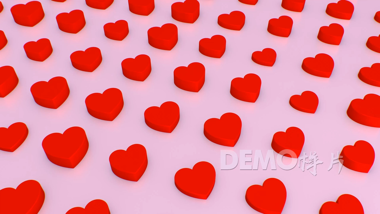 m1708 4k画质3d红色爱心心型图案动画特效浪漫婚礼婚庆求婚表白七夕