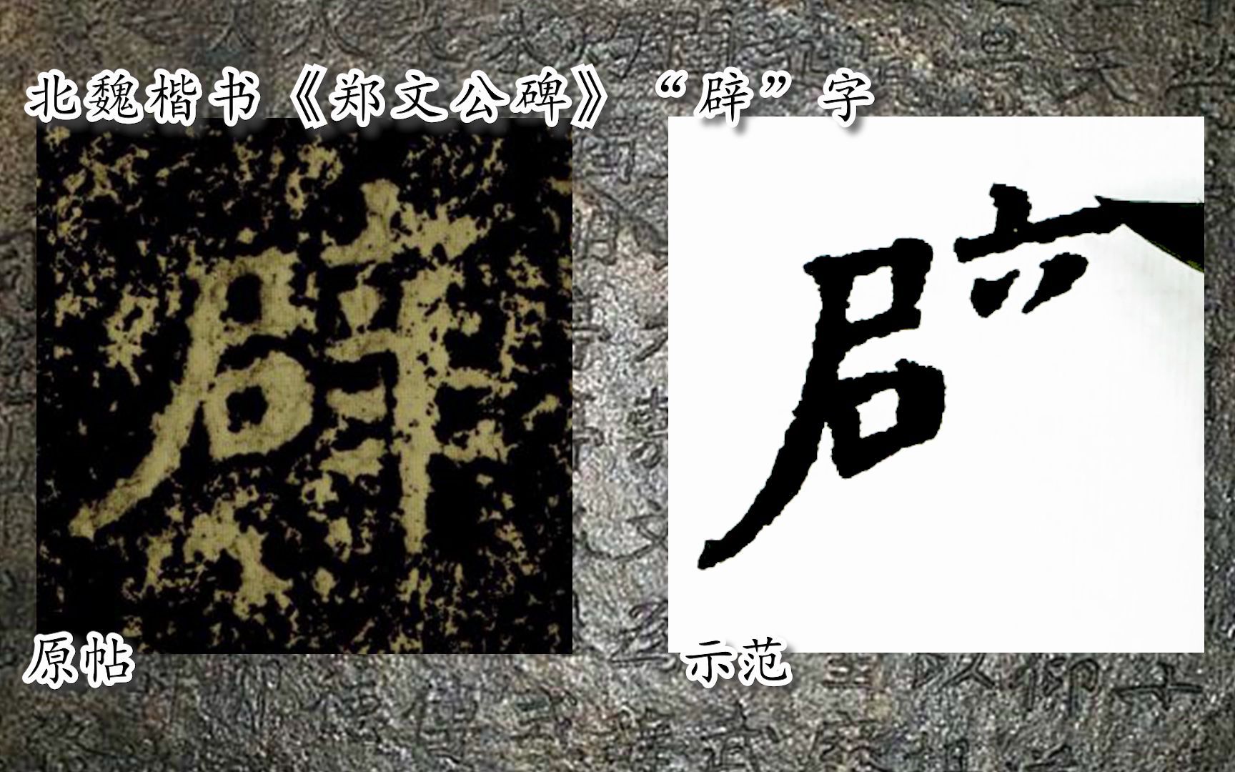 [图]【每日一字】书法视频，周东芬临北魏楷书《郑文公碑》“辟”字